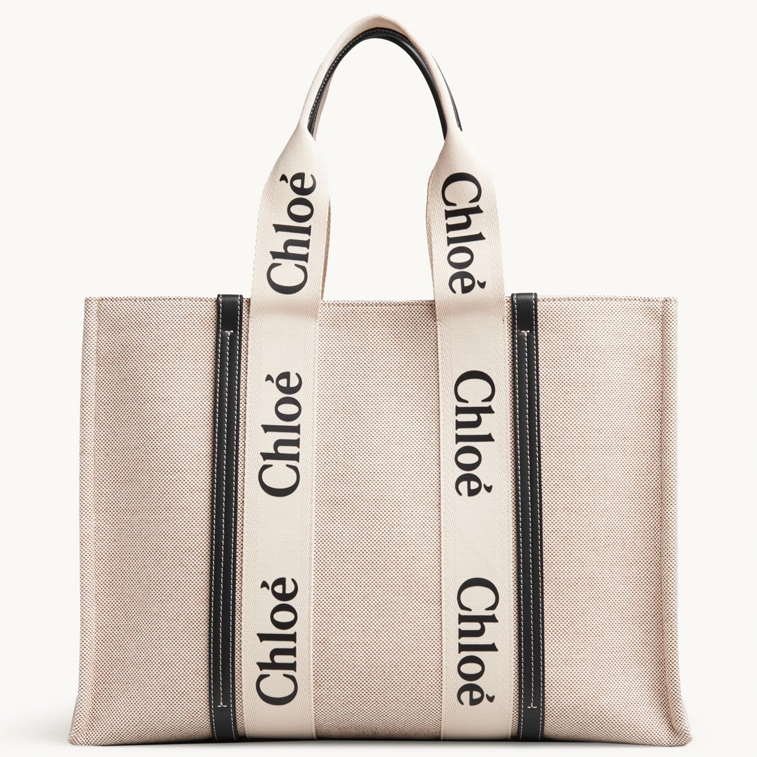 Top Quality Replica Chloe Large Woody Tote Bag in Canvas with Blue Leather Strips