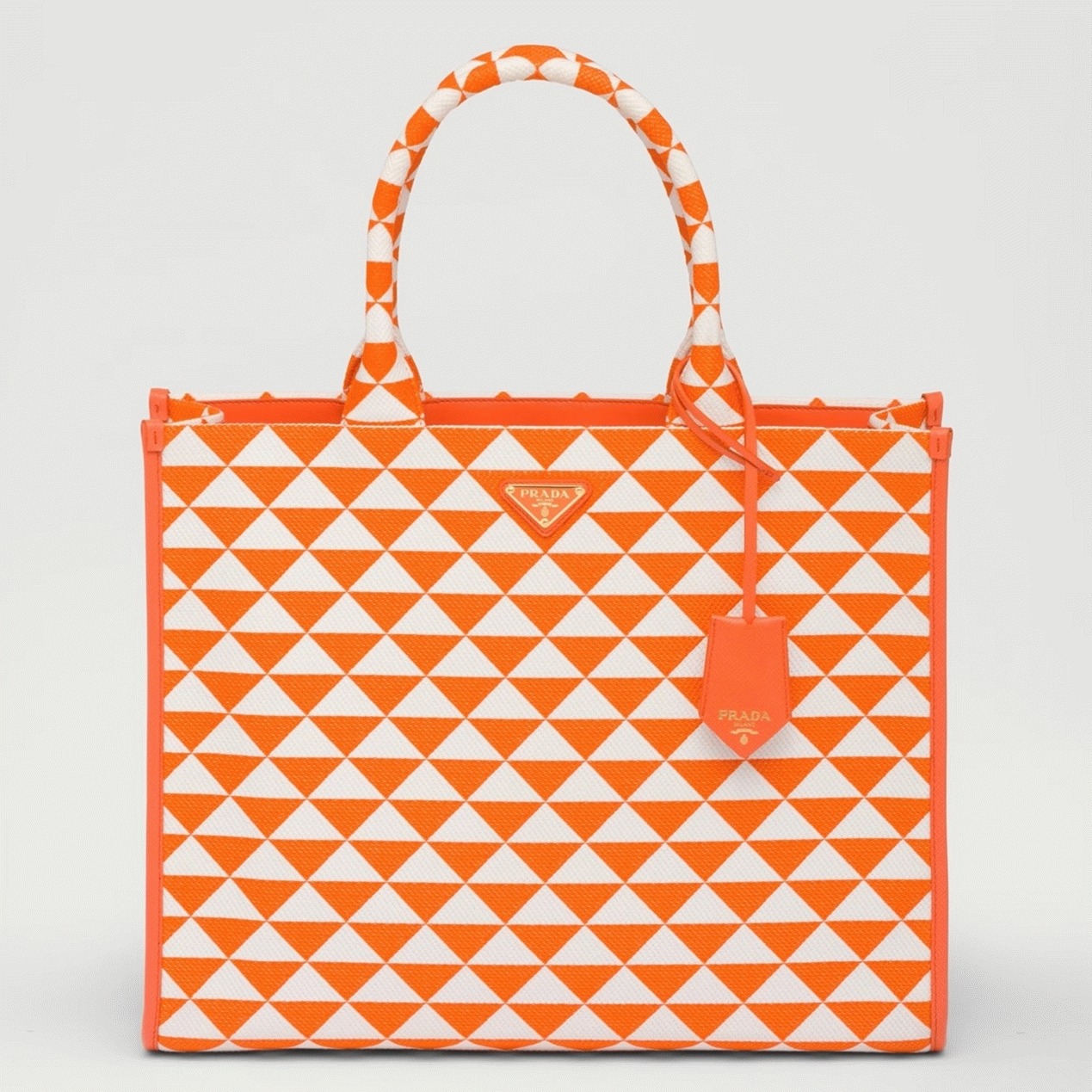 Prada Symbole Large Bag Imitation in Orange/White Jacquard Fabric