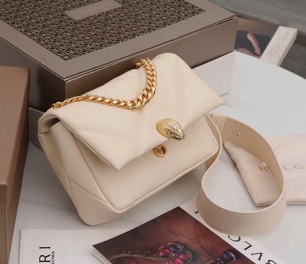 Knockoff Bvlgari Serpenti Cabochon Small Bag White Leather