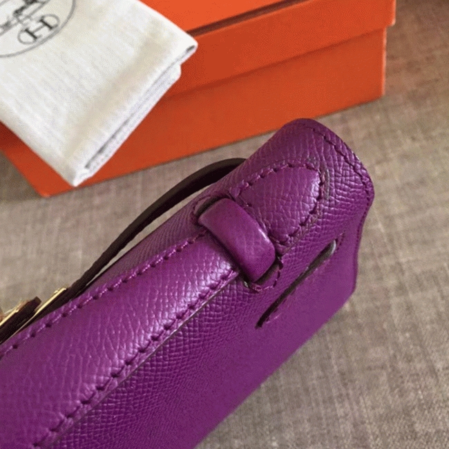 Cyclamen Epsom Knockoff Hermes Kelly Pochette Light Purple Clutch