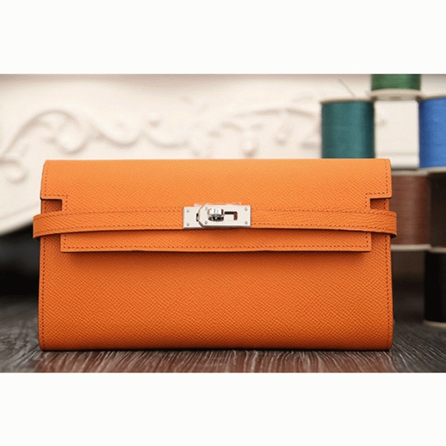 Orange cheap replica Hermes Kelly Longue wallet