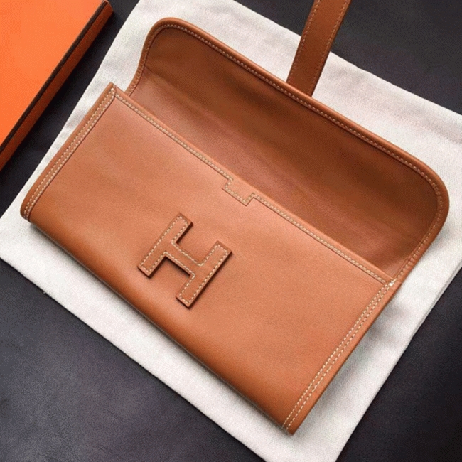 Gold Swift Leather Imitation Hermès Jige Elan 29 Elegant Pochette