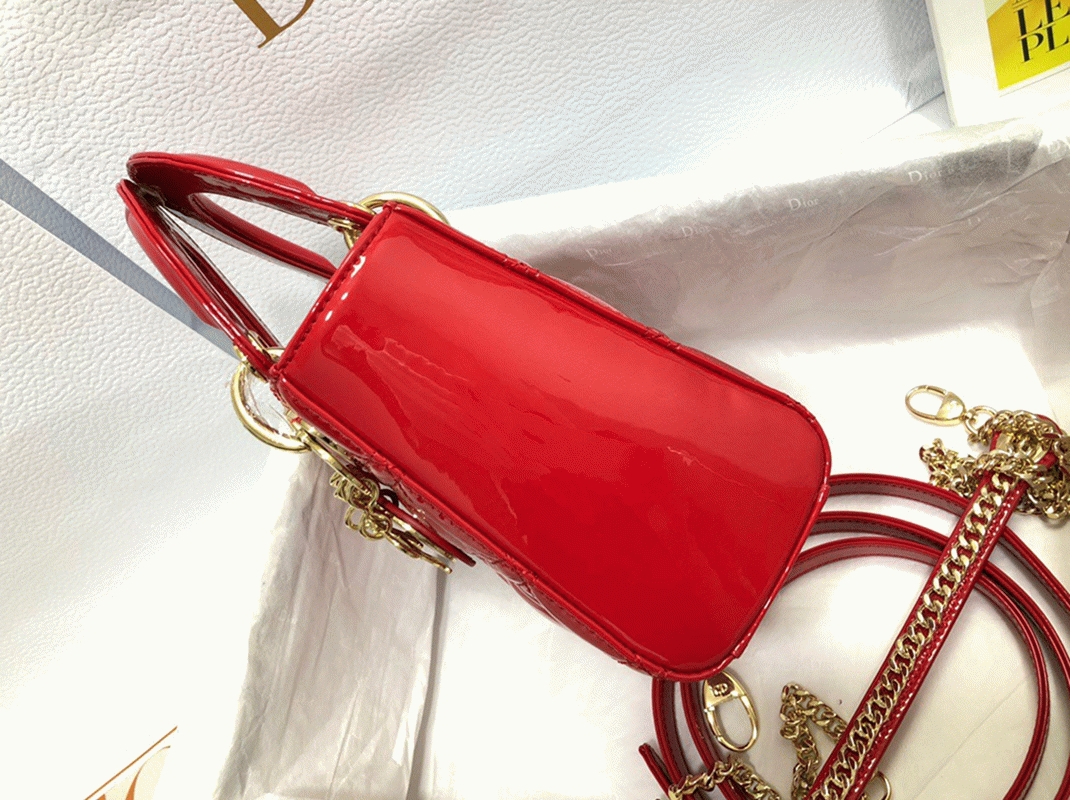 Dior Lady Dior Mini Chain Bag Knockoff with Chain in Red