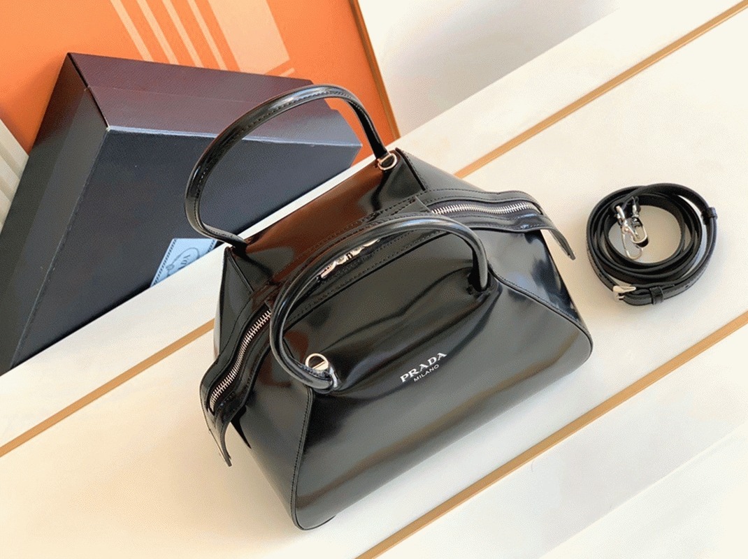 Prada Supernova Small Top Handle Bag Replica in Black Brushed
