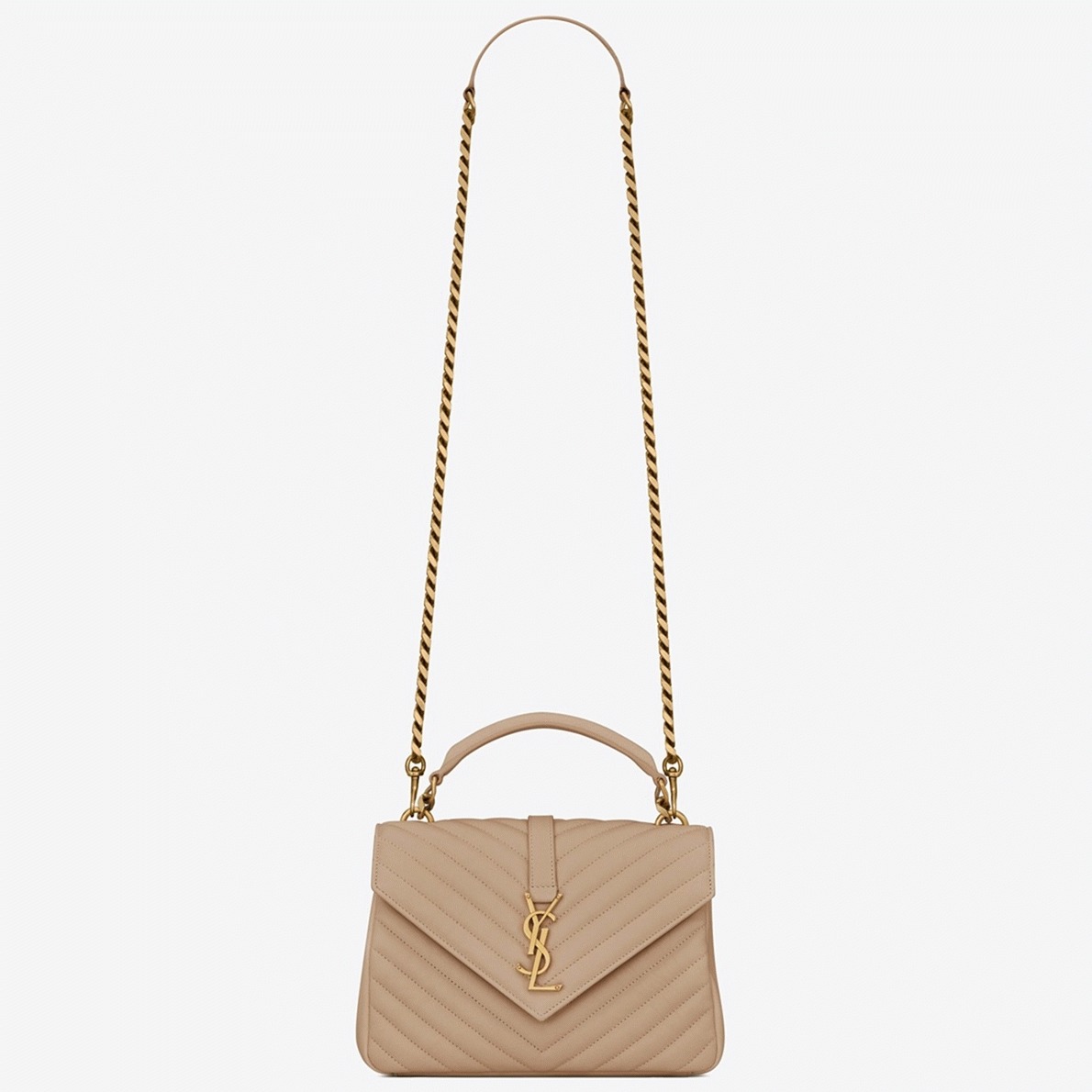 Fake Saint Laurent College Medium Chain Bag Beige