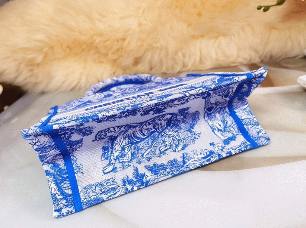 Dior Large Book Tote Bag Fake in Blue Transparent Toile de Jouy Canvas
