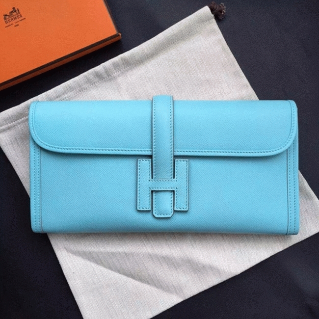 Celeste Epsom Fake Hermes Jige Elan 29 Sleek Clutch Bag