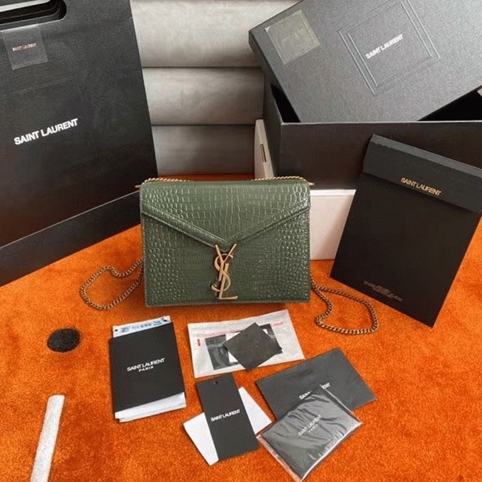 Replica Saint Laurent Cassandra Medium Bag Green Crocodile