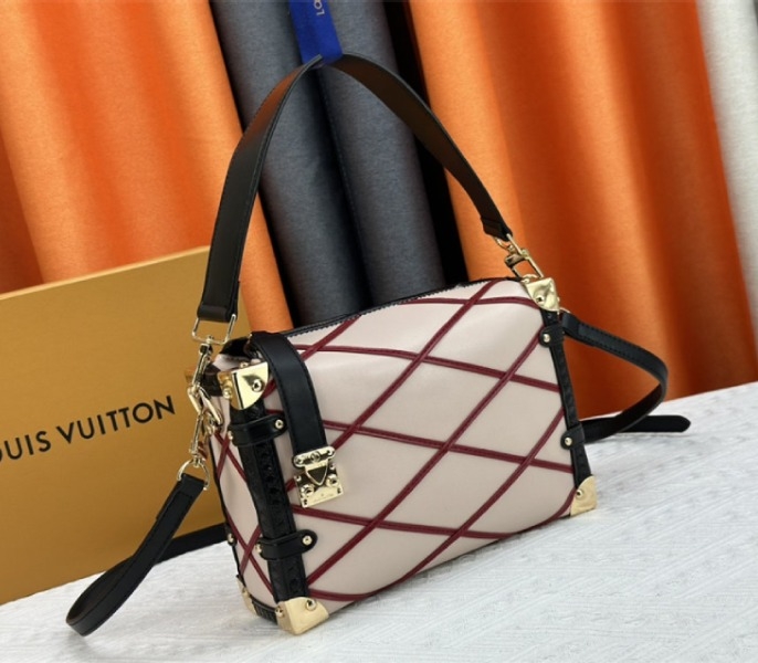 Louis Vuitton Malletage Leather Side Trunk MM In Beige And Red