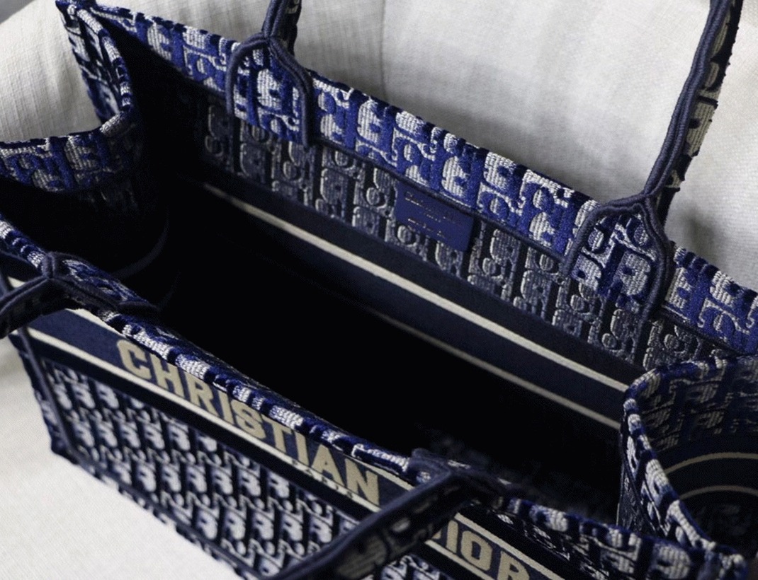 Dior Medium Book Tote Bag Knockoff in Blue Velvet Oblique Embroidered