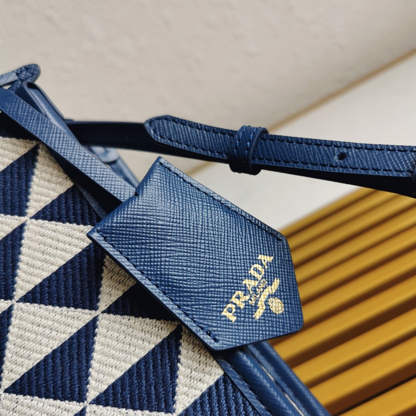 Prada Symbole Micro Bag Replica in White/Blue Jacquard Fabric