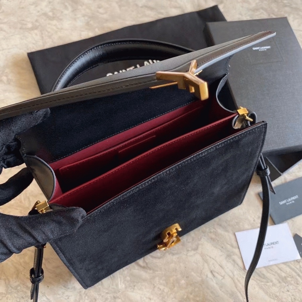 Replica Saint Laurent Cassandra Medium Bag Black Suede