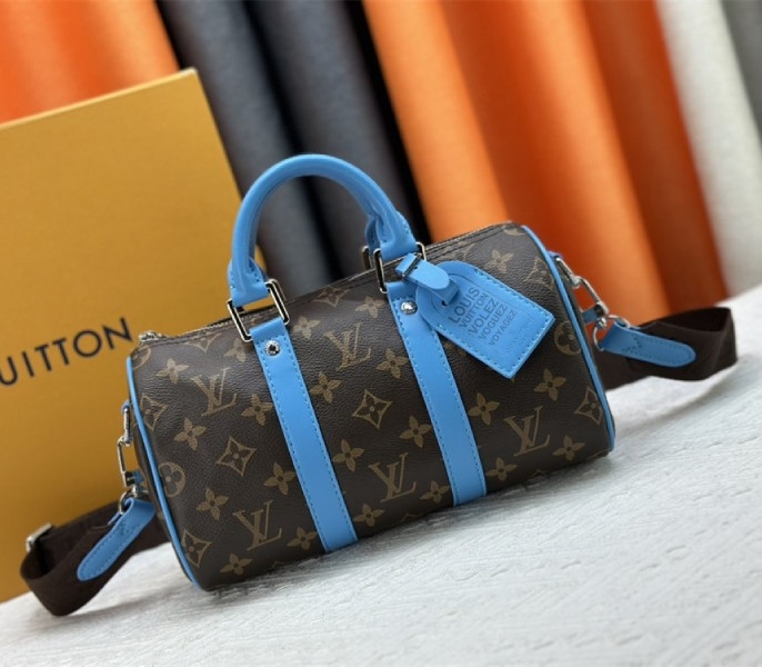 Louis Vuitton Monogram Macassar Canvas Keepall Bandouliere 25 In Gaston Blue