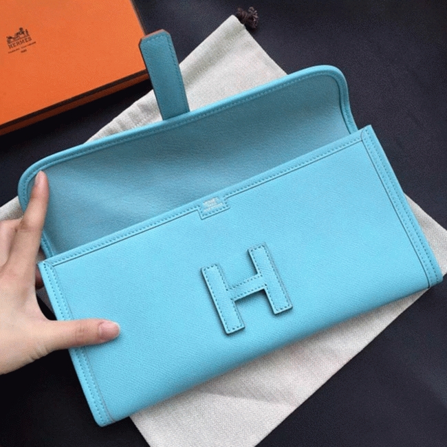 Celeste Epsom Fake Hermes Jige Elan 29 Sleek Clutch Bag