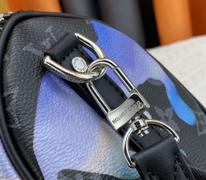 Louis Vuitton Monogram Eclipse Keepall Bandouliere 25 Travel Bag In Blue And Purple Sunrise