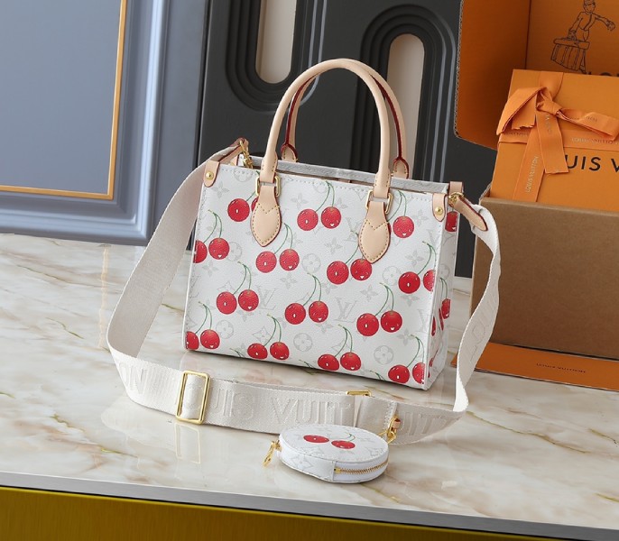 LV X TM Monogram Cherry Canvas Onthego PM In White