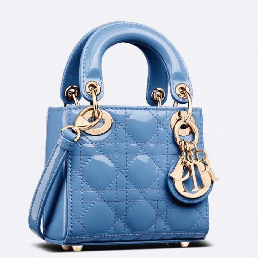 Dior Lady Dior Micro Bag Faux in Blue Patent Cannage Calfskin