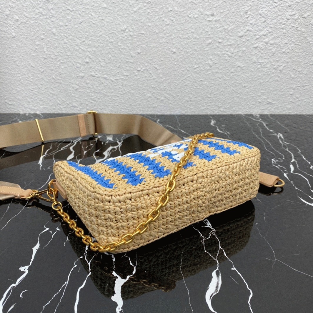Prada Re-Edition Bag Fake in Beige and Blue Stripe