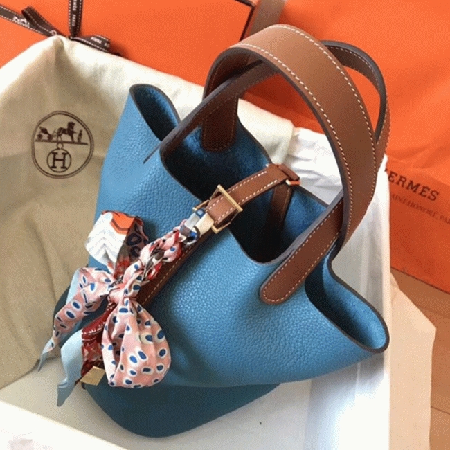 Blue jean 1:1 replica Hermes bicolor Picotin Lock 22cm handbag
