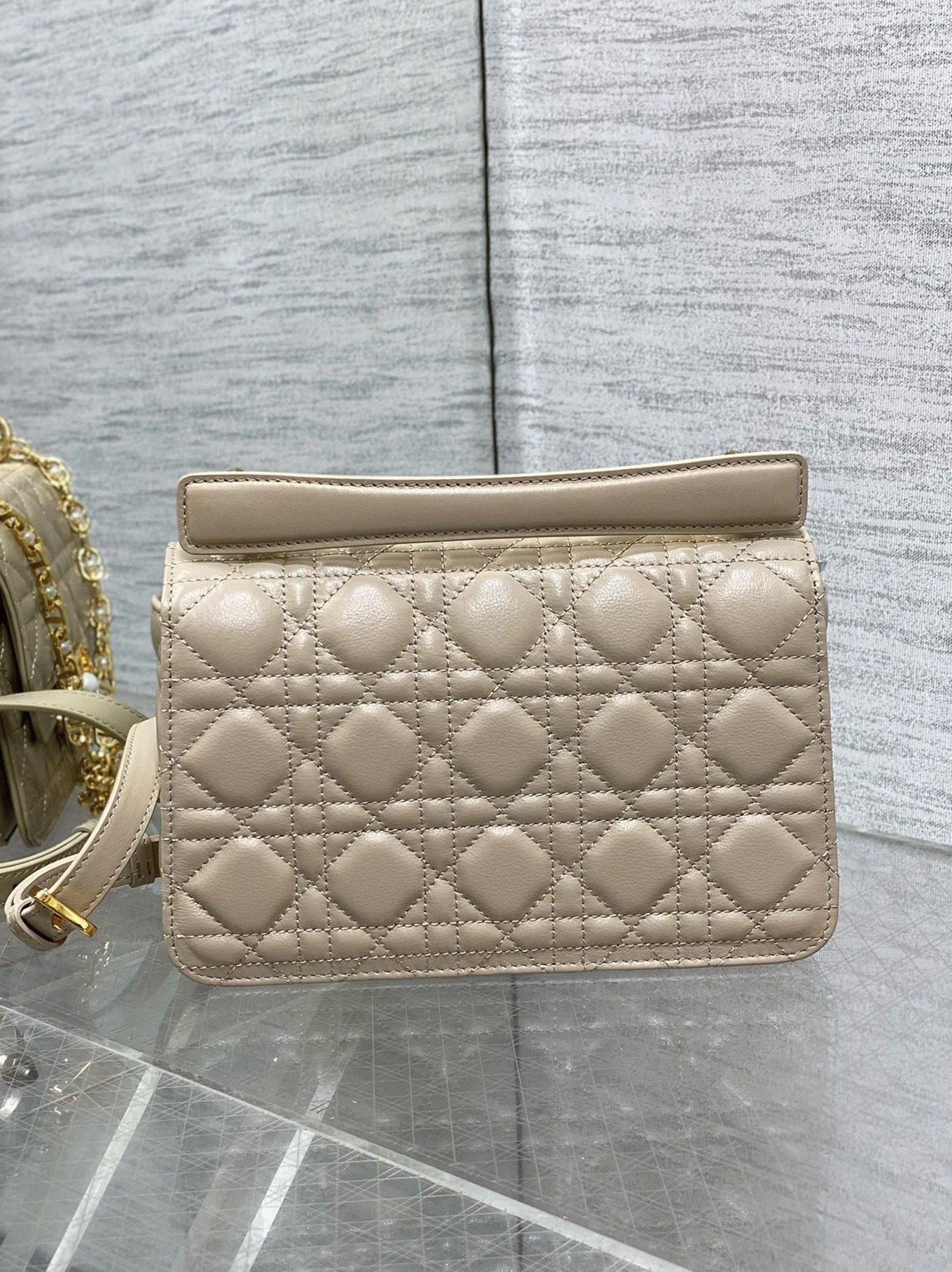 Dior Small Jolie Top Handle Bag Knockoff in Beige Cannage Calfskin