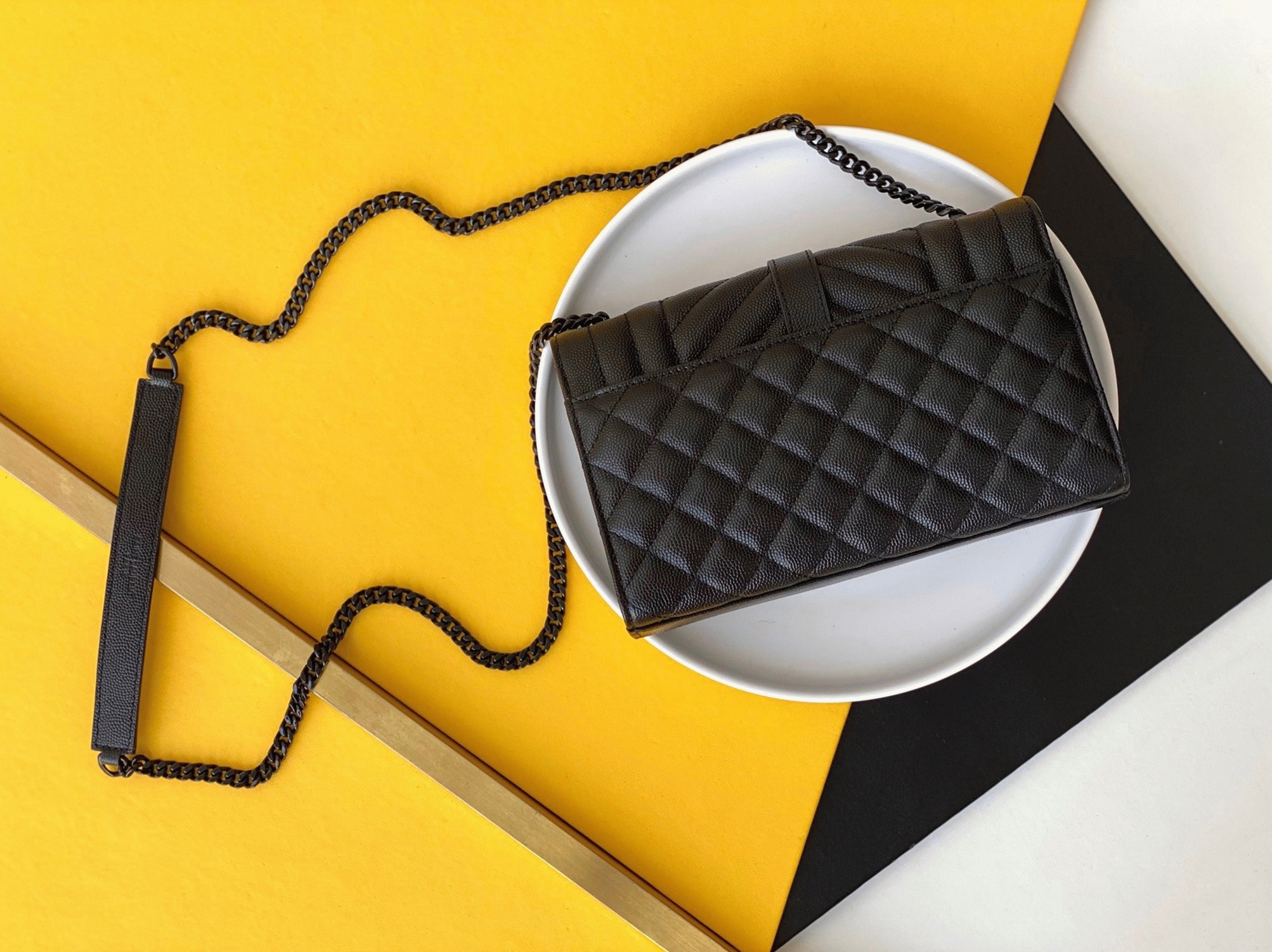 Replica Saint Laurent Envelope Small Black Bag with Black Hardware