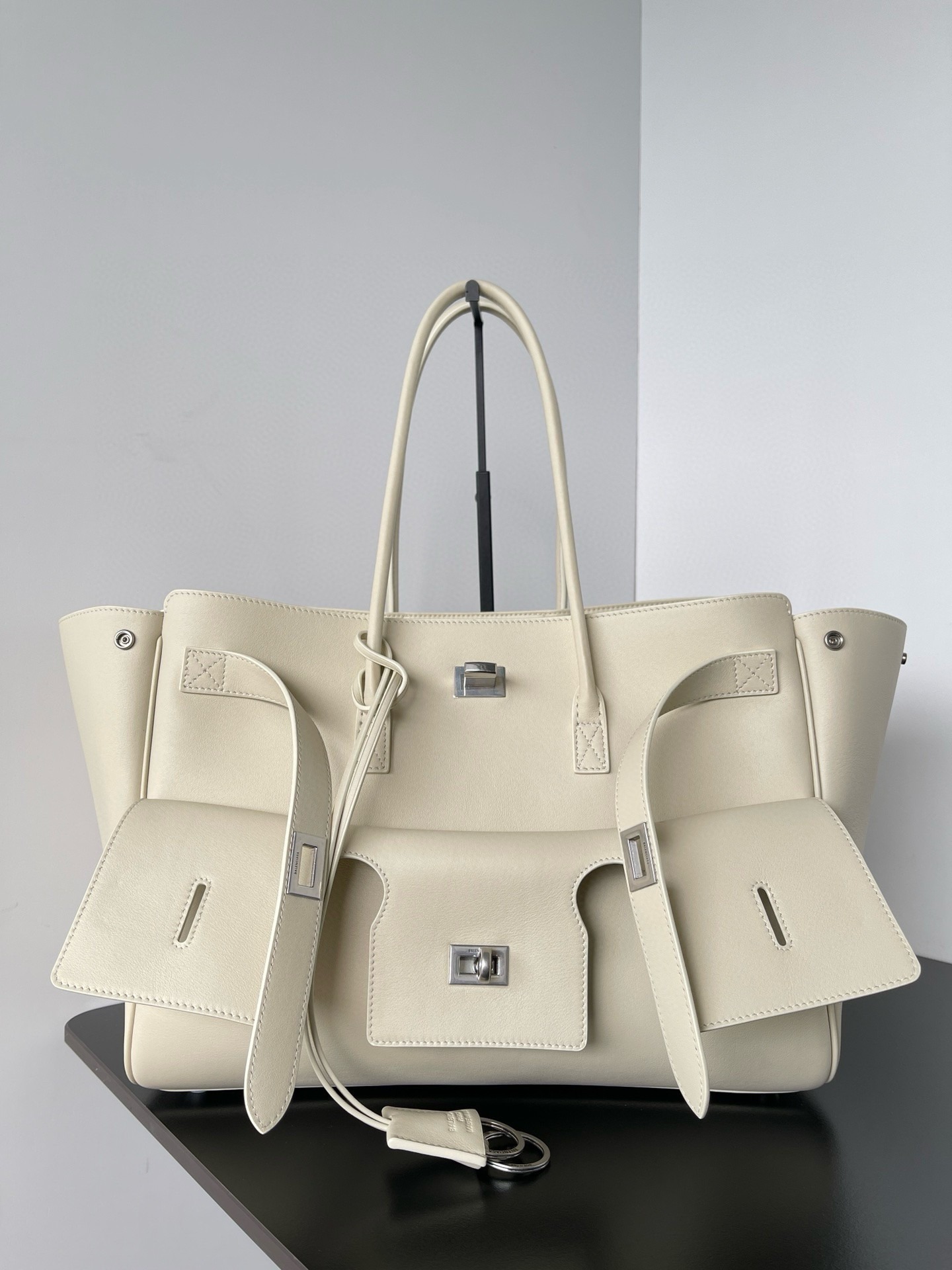 Knockoff Balenciaga Bel Air Carry All Medium Bag Beige Calfskin