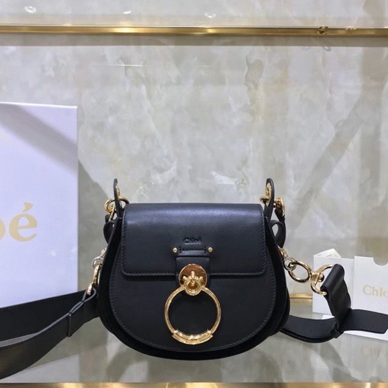 Top Quality Knockoff Chloe Small Tess Shoulder Bag In Black Calfskin
