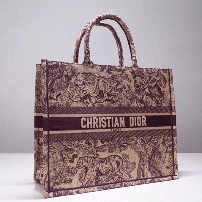 Dior Large Book Tote Bag Fake in Bordeaux Toile de Jouy Embroidery