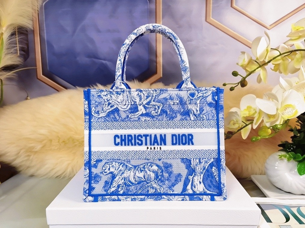 Dior Large Book Tote Bag Fake in Blue Transparent Toile de Jouy Canvas