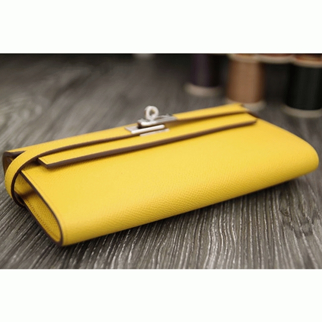 Yellow replica Hermes Kelly Longue wallet