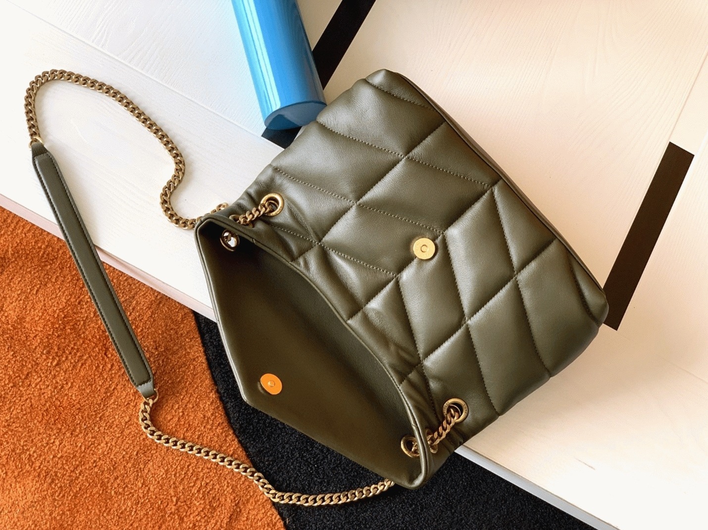 Replica Saint Laurent Puffer Small Chain Bag Army Green Lambskin