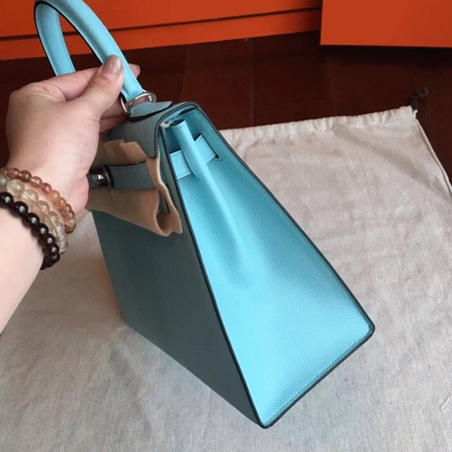 Blue Atoll Epsom Replica Hermes Kelly Sellier 28cm Vibrant Purse