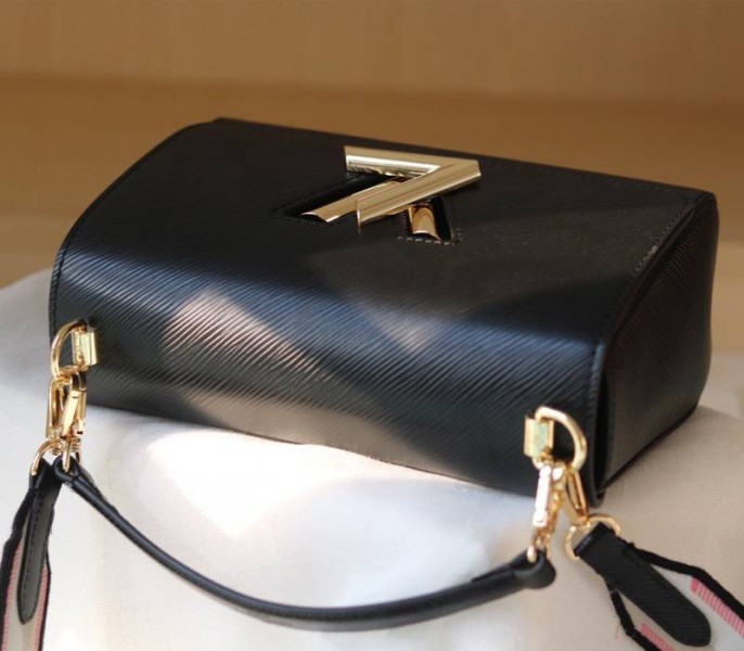 Louis Vuitton Epi Leather Twist MM Bag Black With Jacquard Strap