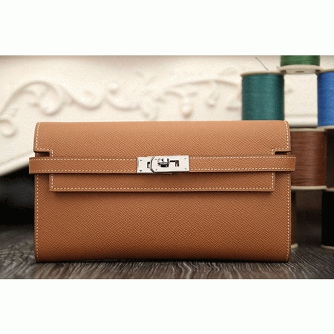 Brown fake designer Hermes Kelly Longue wallet