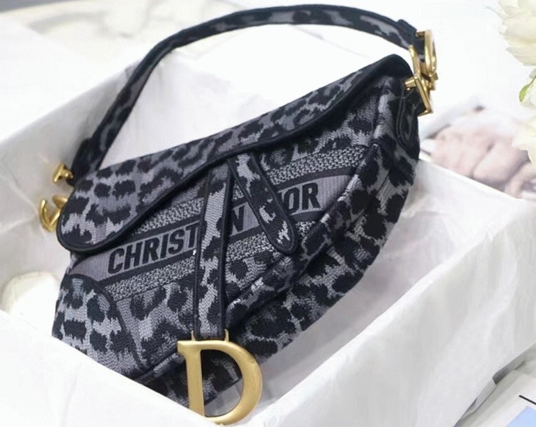 Dior Saddle Bag Replica in Grey Mizza Embroidery