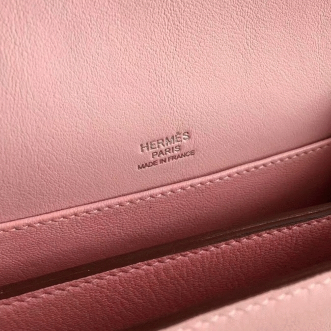 Rose dragee replica Hermes Mini Sac Roulis handbag