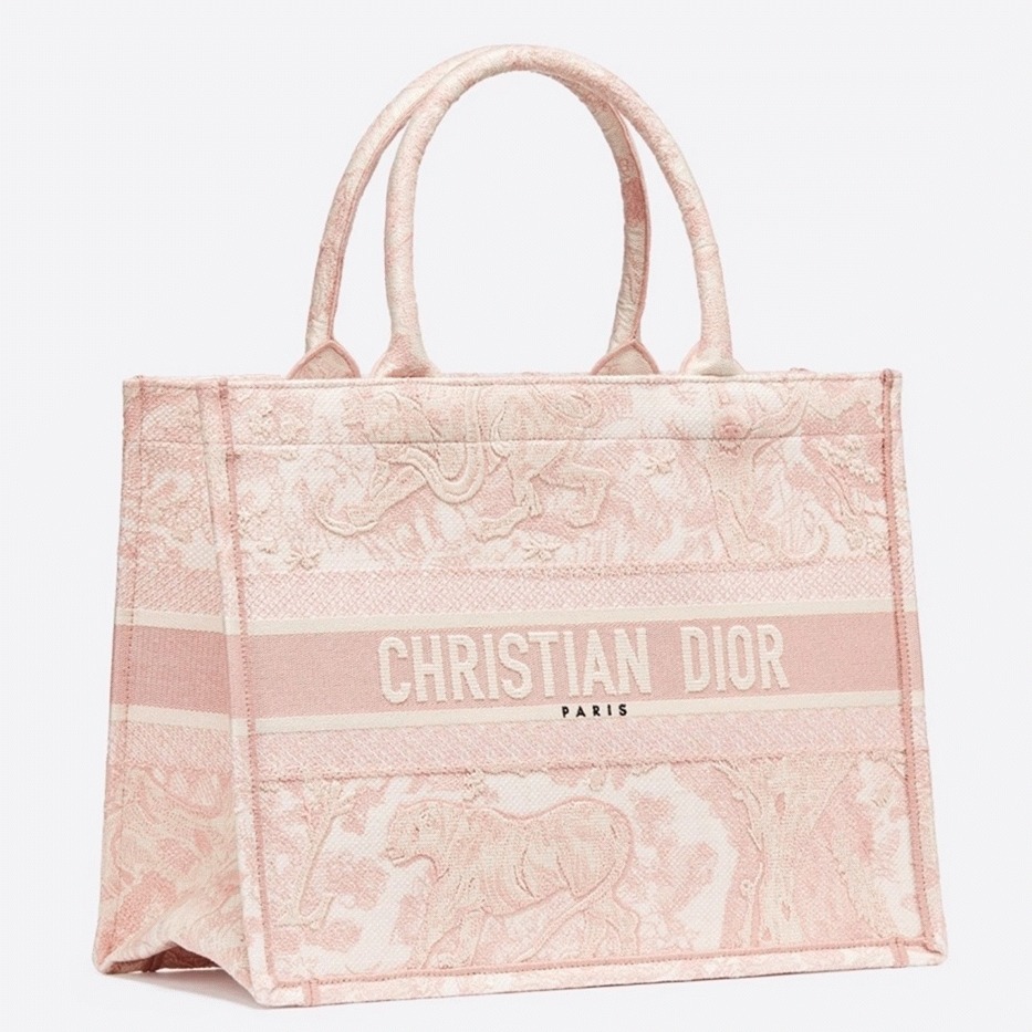 Dior Medium Book Tote Bag Replica in Pink Toile De Jouy Embroidery