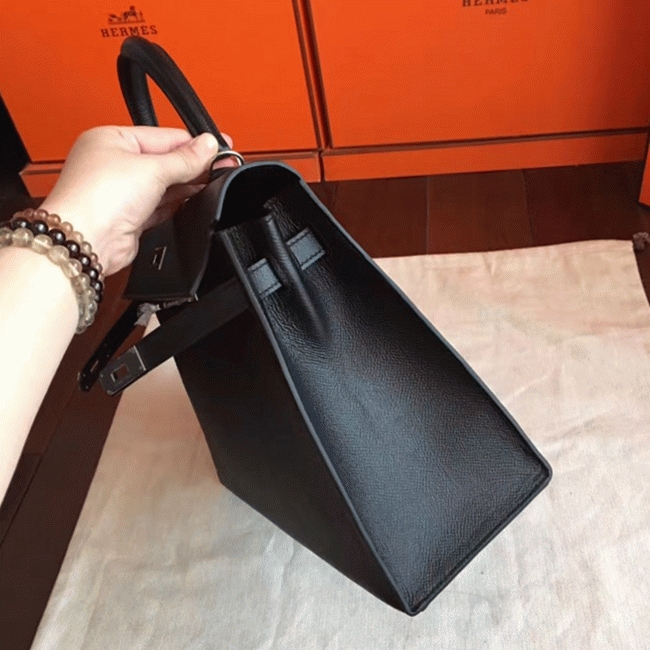 Black Epsom Replica Hermes Kelly 32cm Sellier Structured Bag