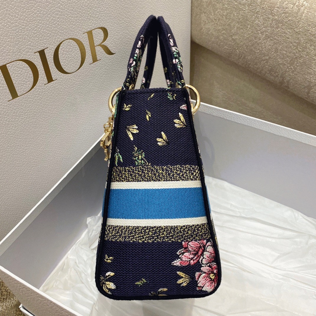 Dior Lady D-Lite Medium Bag Replica in Blue D-Constellation Embroidery