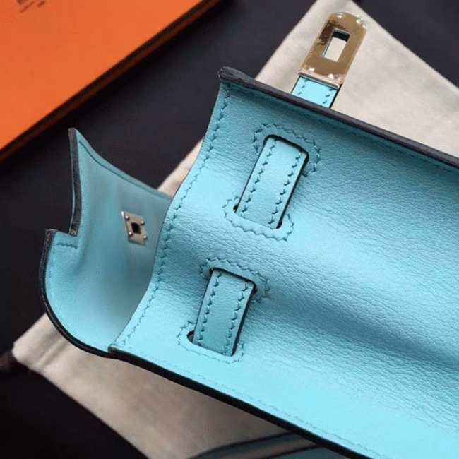 Celeste Swift Leather Fake Hermes Kelly Danse Light Blue Purse