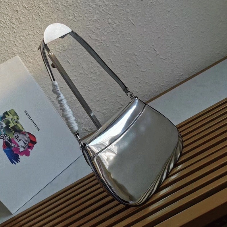 Silver Prada Cleo Flap Bag Knockoff