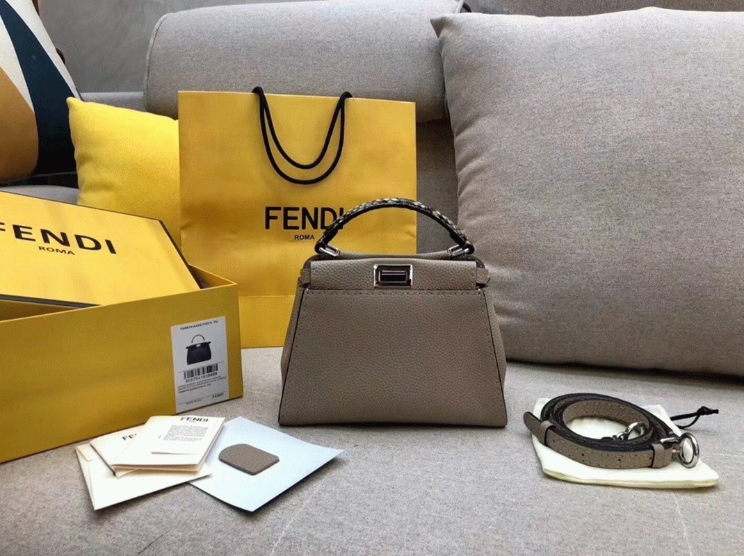 Top Quality Knockoff Fendi Peekaboo Mini Selleria Grey Bag with Python Leather Handle