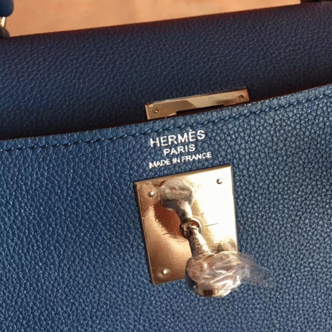 Blue Agate Clemence Fake Hermes Kelly Retourne 28cm Tote