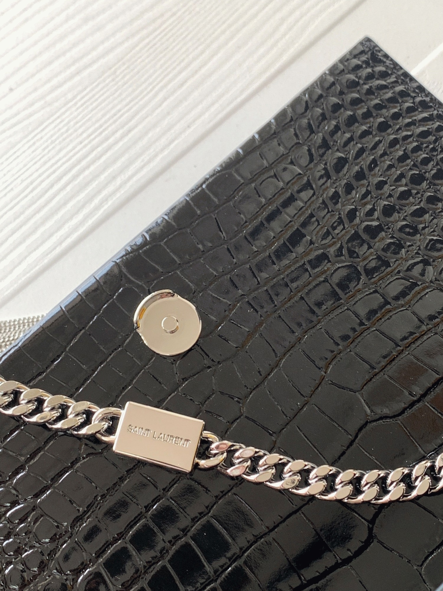 Fake Saint Laurent Kate Small Tassel Bag Noir Crocodile-embossed Leather
