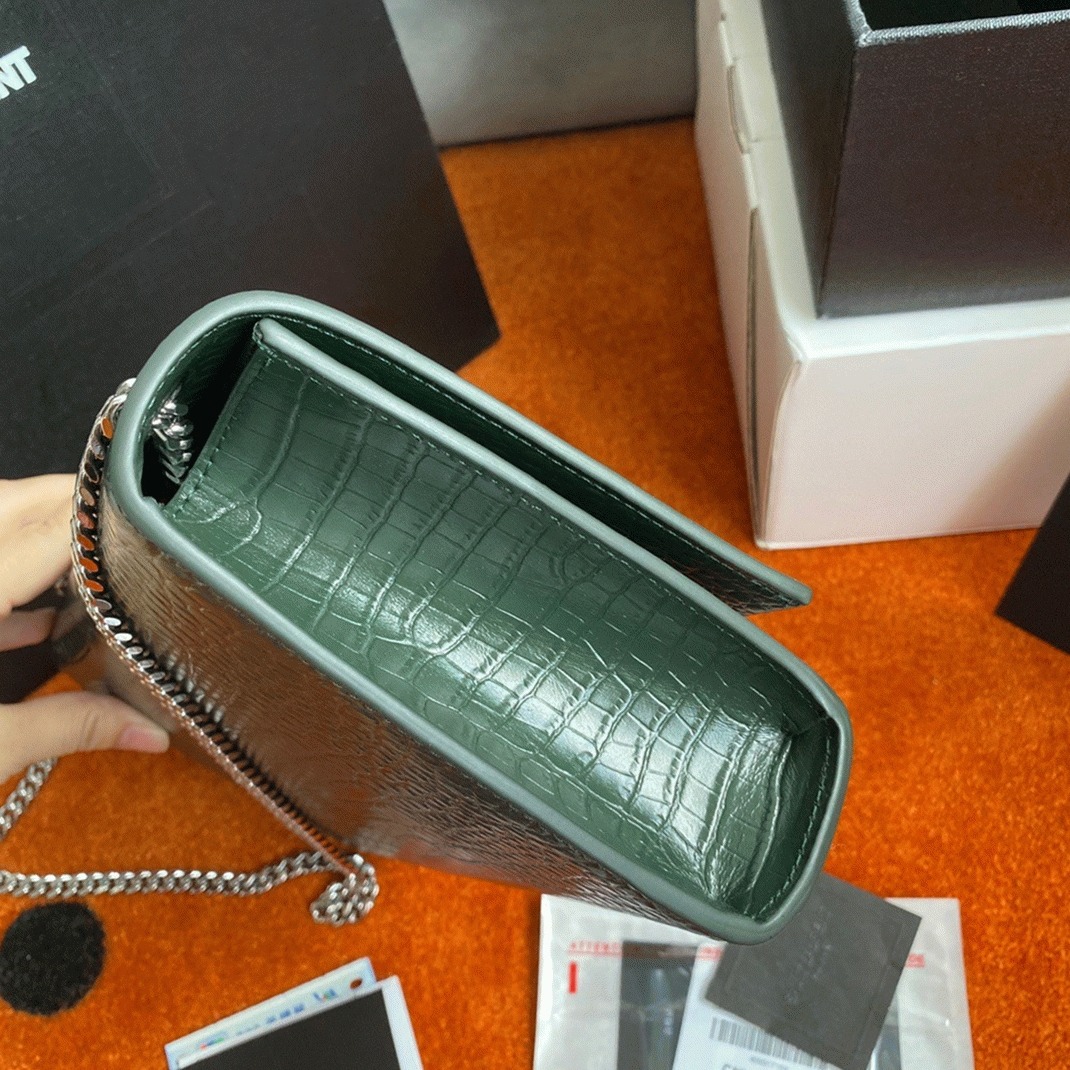 Replica Saint Laurent Kate Medium Tassel Bag Green Crocodile-embossed Leather