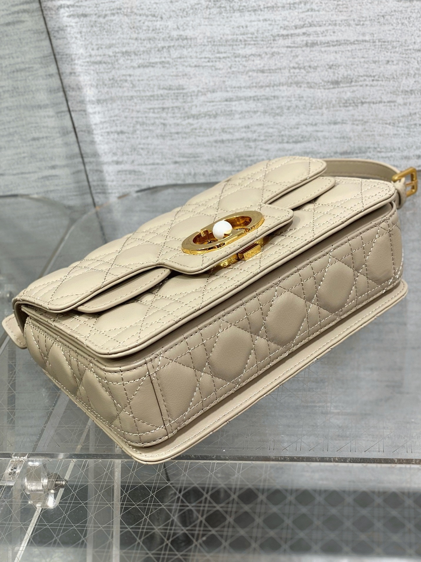 Dior Small Jolie Top Handle Bag Knockoff in Beige Cannage Calfskin