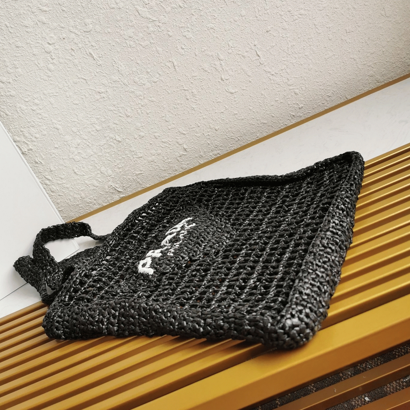 Prada Small Tote Bag Replica in Black Woven Raffia
