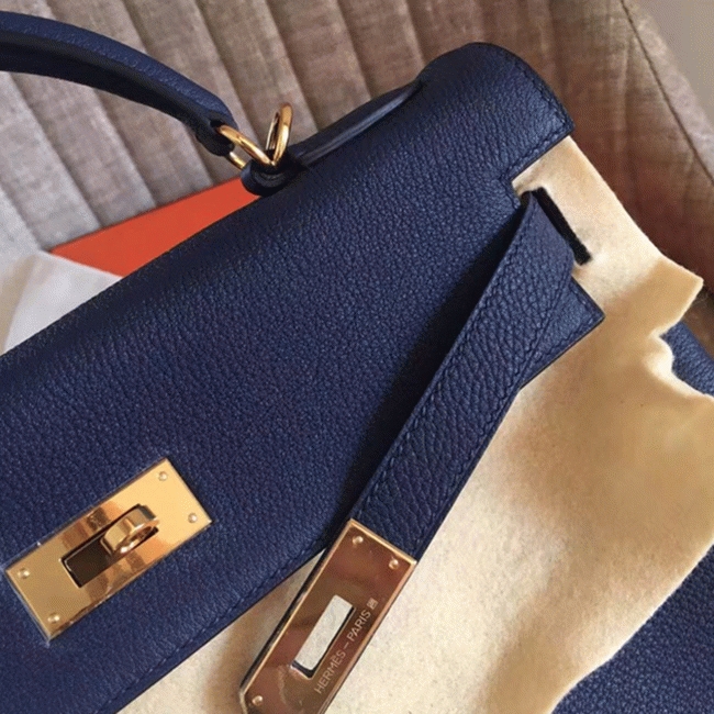 Sapphire Clemence Replica Hermes Kelly Retourne 32cm Deluxe Handbag