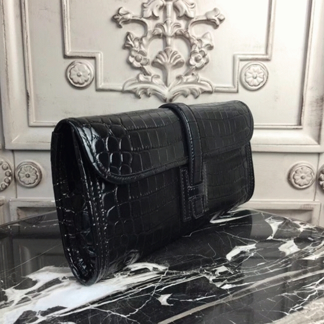 Blue electric crocodile leather replica Hermes Jige Elan clutch bag