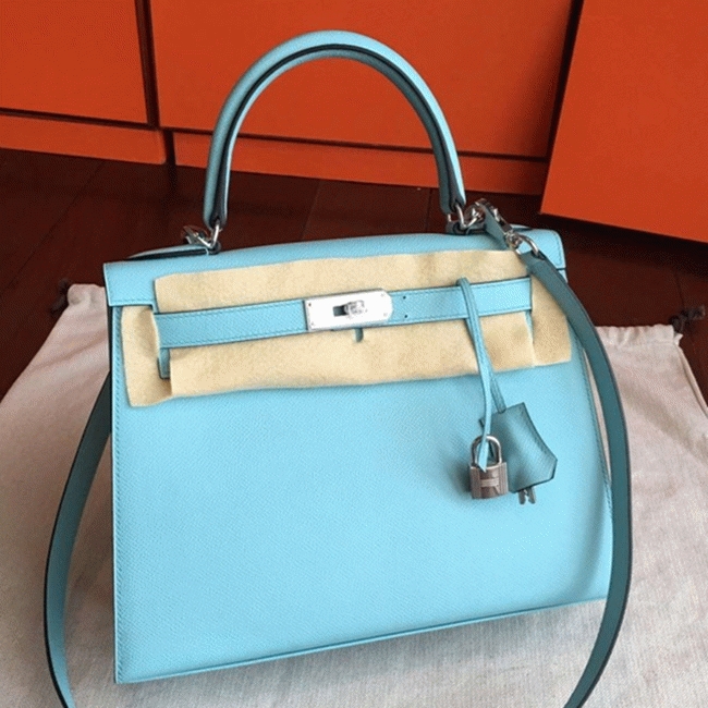 Blue Atoll Epsom Replica Hermes Kelly Sellier 28cm Vibrant Purse